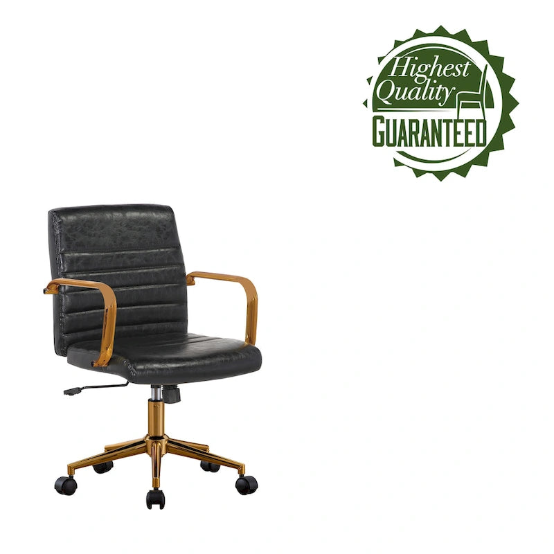 PU Leather Swivel Office Chair with Gold Arms, Gilded Metal Legs & Adjustable Height