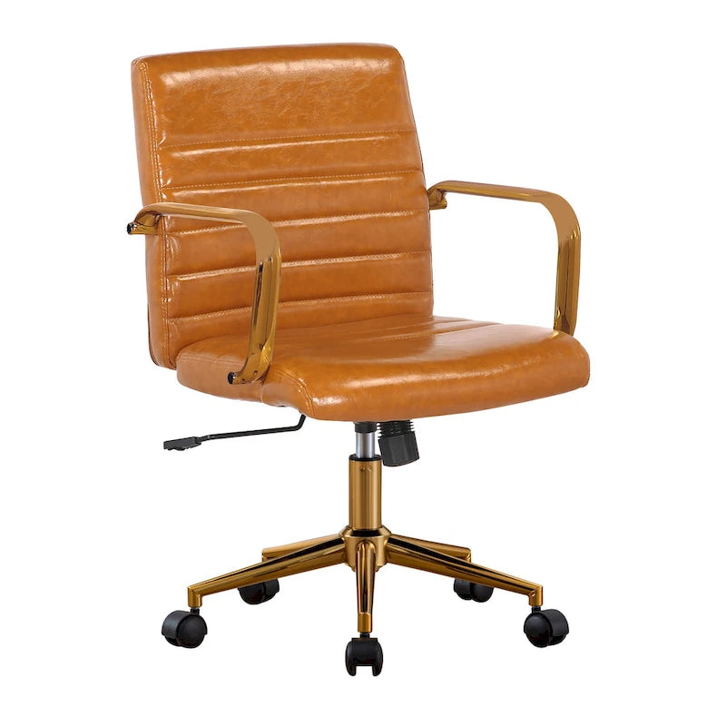 PU Leather Swivel Office Chair with Gold Arms, Gilded Metal Legs & Adjustable Height