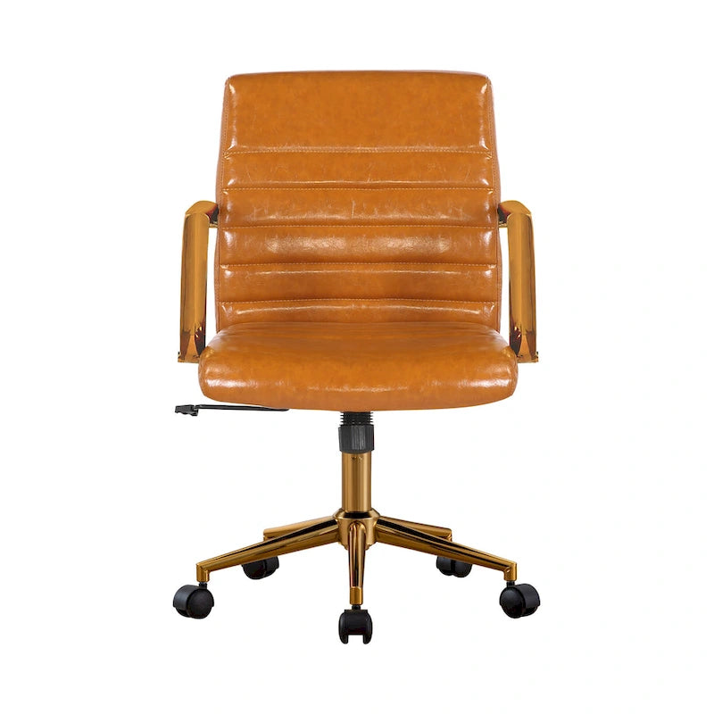 PU Leather Swivel Office Chair with Gold Arms, Gilded Metal Legs & Adjustable Height
