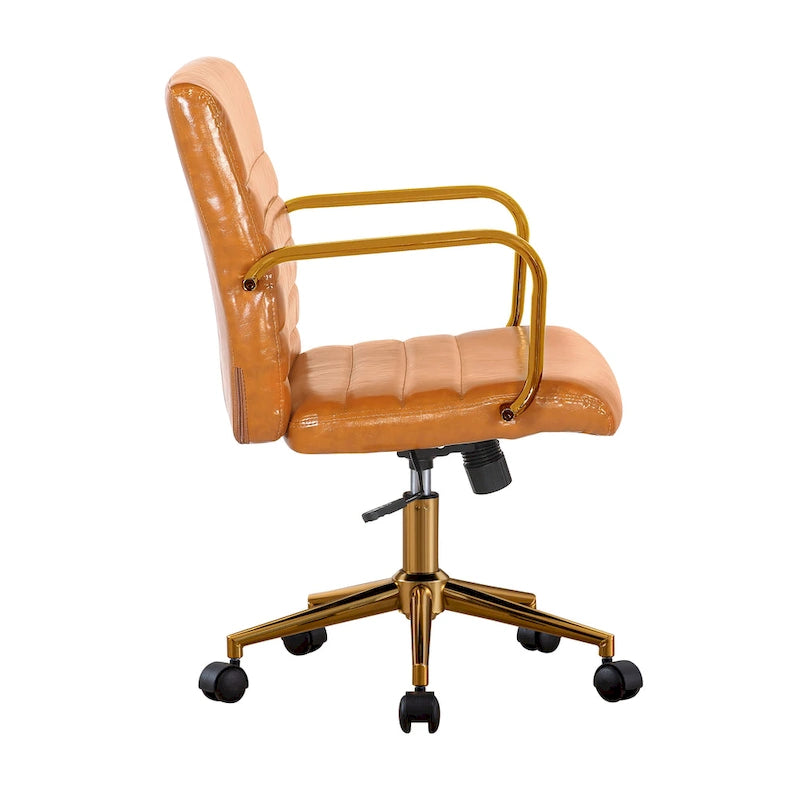 PU Leather Swivel Office Chair with Gold Arms, Gilded Metal Legs & Adjustable Height
