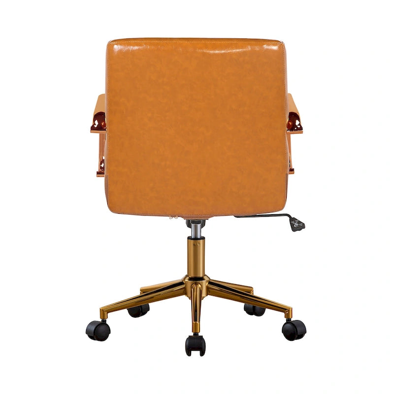 PU Leather Swivel Office Chair with Gold Arms, Gilded Metal Legs & Adjustable Height