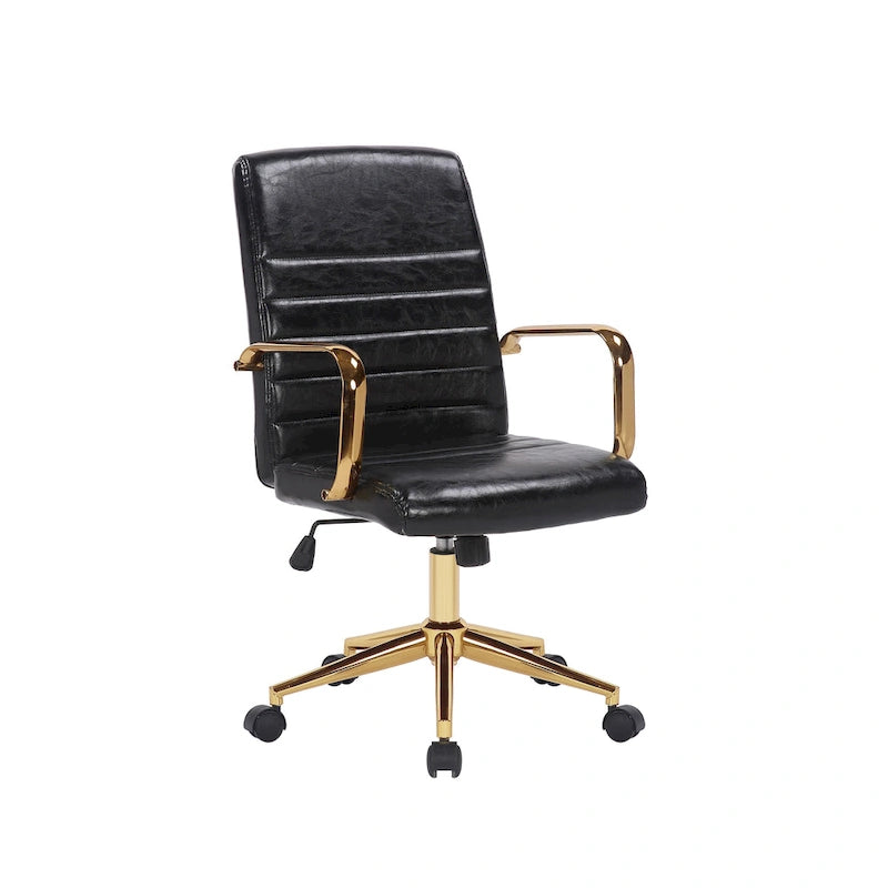 PU Leather Swivel Office Chair with Gold Arms, Gilded Metal Legs & Adjustable Height