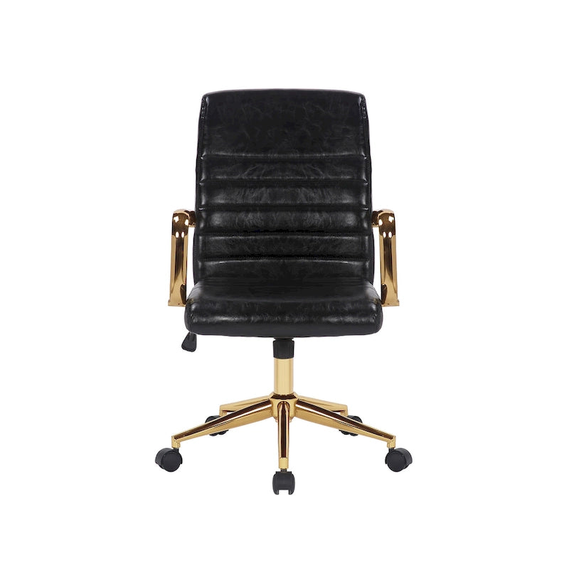 PU Leather Swivel Office Chair with Gold Arms, Gilded Metal Legs & Adjustable Height
