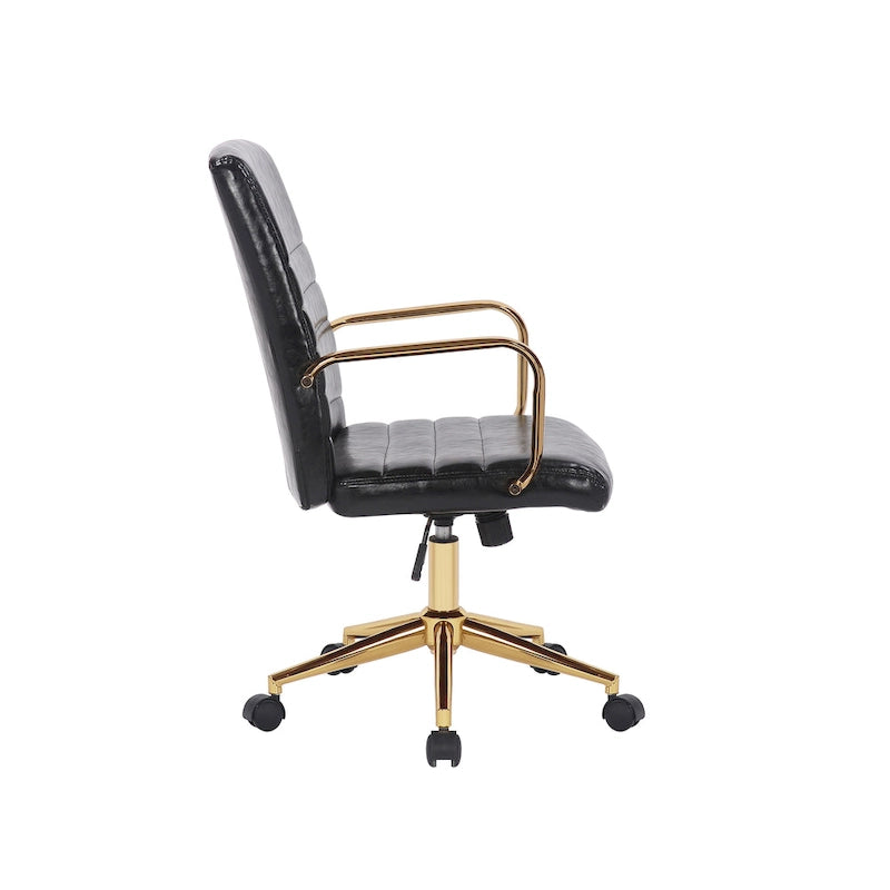 PU Leather Swivel Office Chair with Gold Arms, Gilded Metal Legs & Adjustable Height