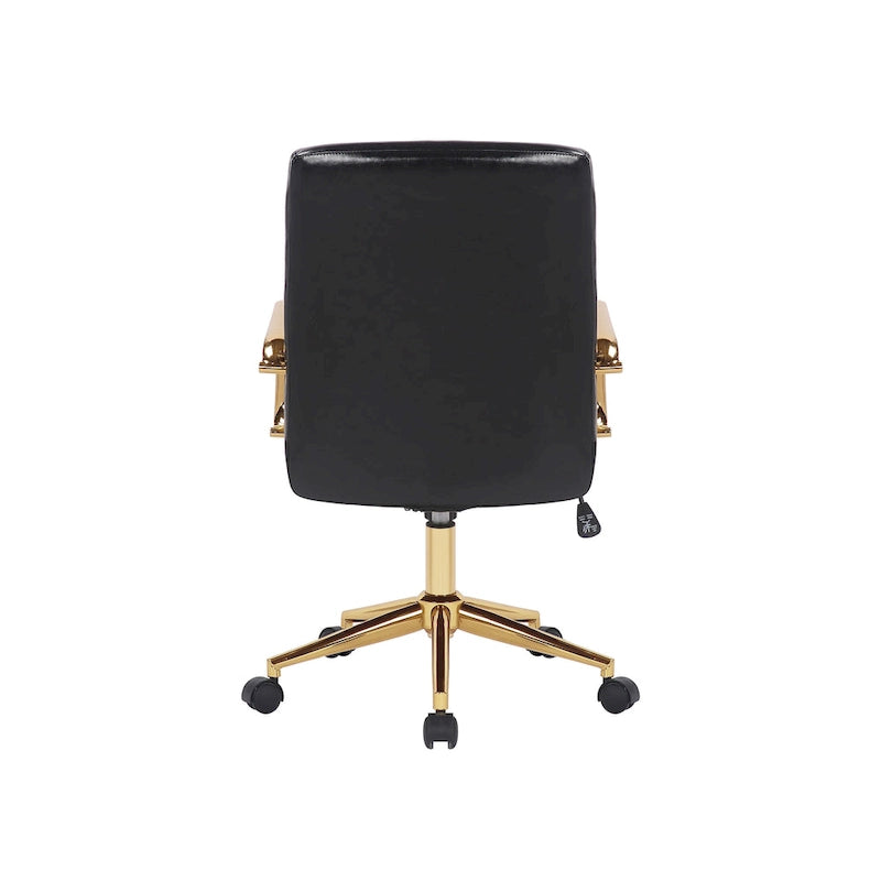 PU Leather Swivel Office Chair with Gold Arms, Gilded Metal Legs & Adjustable Height