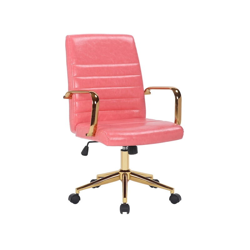 PU Leather Swivel Office Chair with Gold Arms, Gilded Metal Legs & Adjustable Height