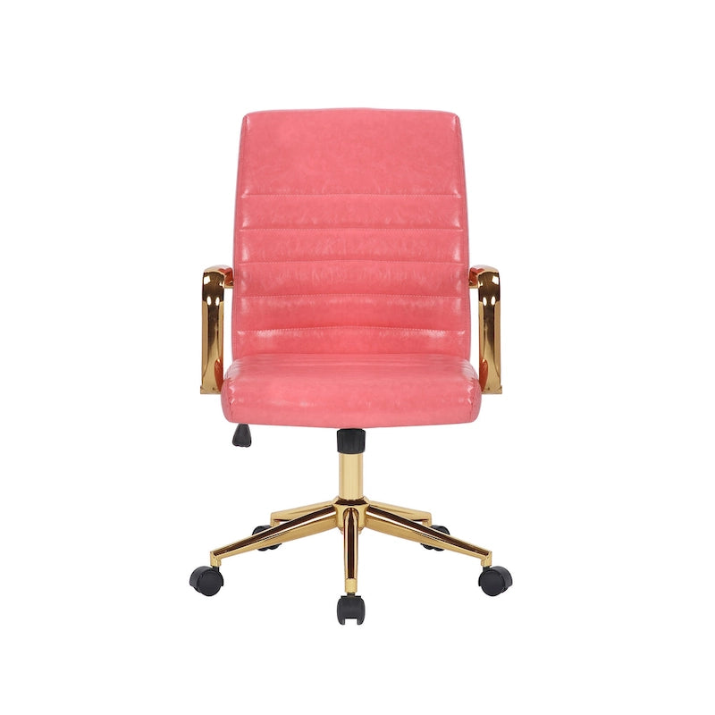 PU Leather Swivel Office Chair with Gold Arms, Gilded Metal Legs & Adjustable Height