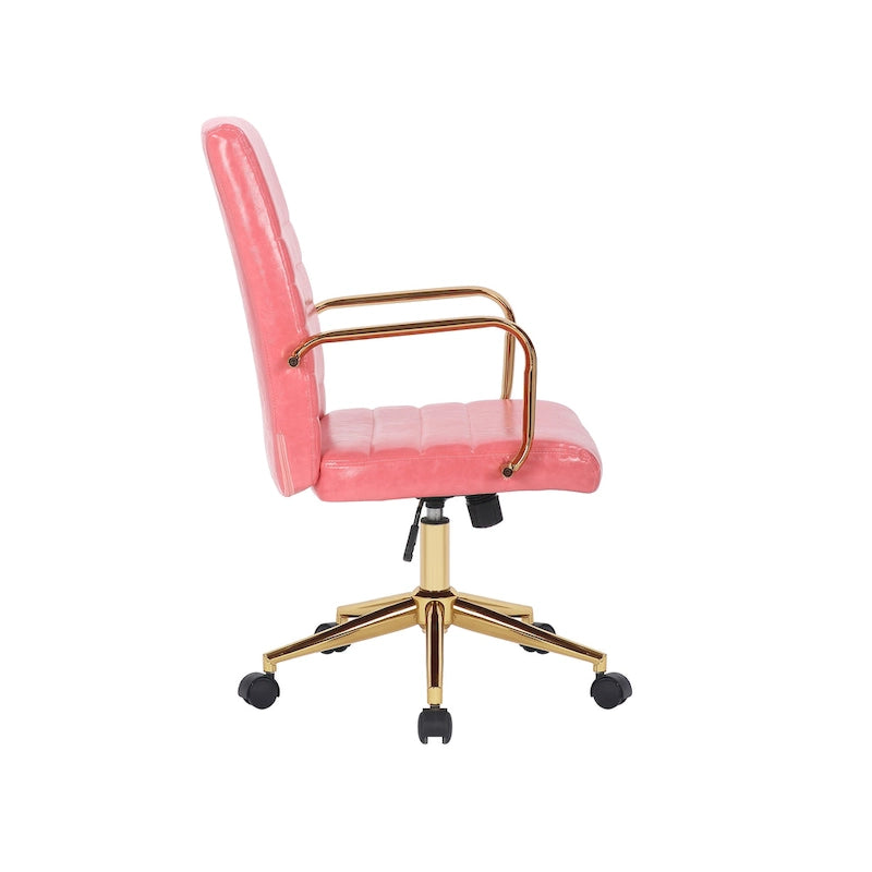 PU Leather Swivel Office Chair with Gold Arms, Gilded Metal Legs & Adjustable Height