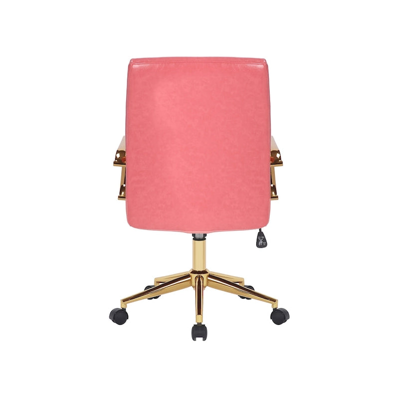 PU Leather Swivel Office Chair with Gold Arms, Gilded Metal Legs & Adjustable Height