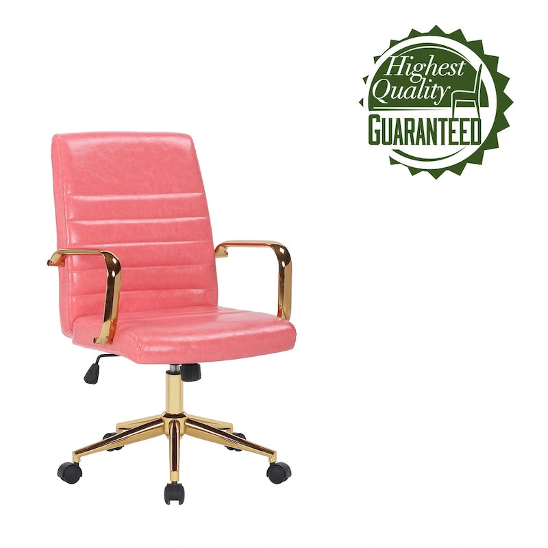 PU Leather Swivel Office Chair with Gold Arms, Gilded Metal Legs & Adjustable Height