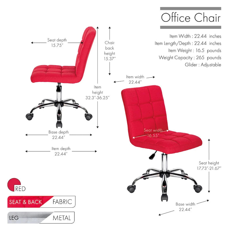 Tufted Fabric Ergonomic Office Chair with Metal Base - Height Adjustable & Swivel