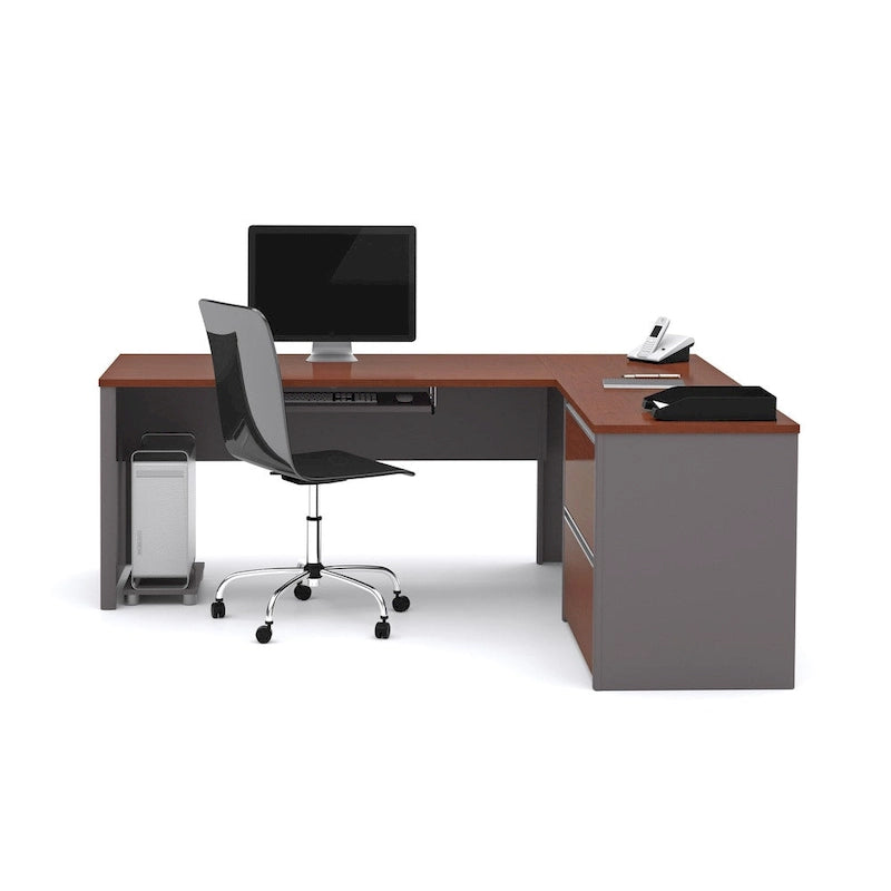 L-Shaped Office Desk with Oversized File Pedestal, Keyboard Tray & Wire Management