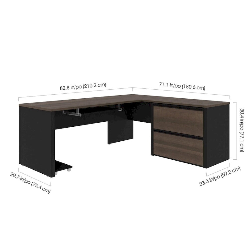 L-Shaped Office Desk with Oversized File Pedestal, Keyboard Tray & Wire Management