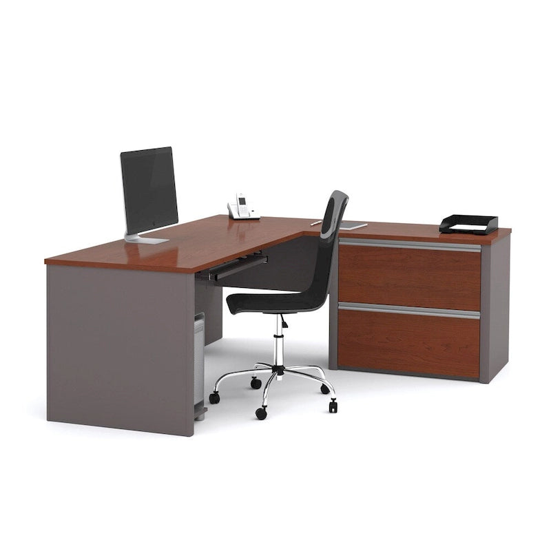 L-Shaped Office Desk with Oversized File Pedestal, Keyboard Tray & Wire Management