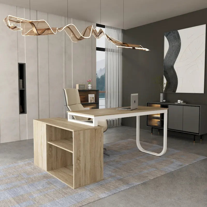 55" L-Shaped Home Office Desk with Drawer & Open Storage Shelf - Corner-Fit Design