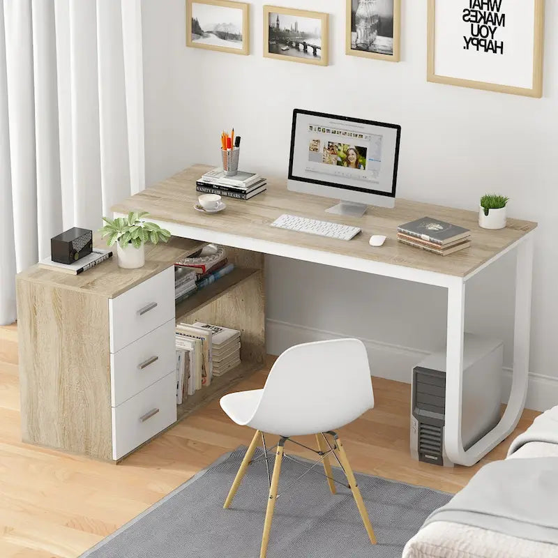 55" L-Shaped Home Office Desk with Drawer & Open Storage Shelf - Corner-Fit Design