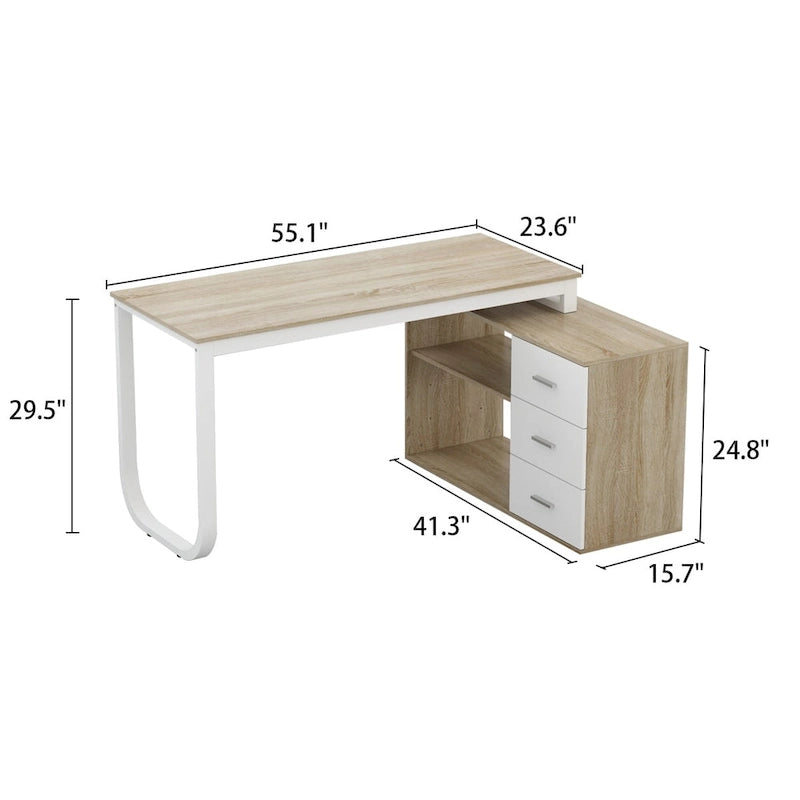 55" L-Shaped Home Office Desk with Drawer & Open Storage Shelf - Corner-Fit Design