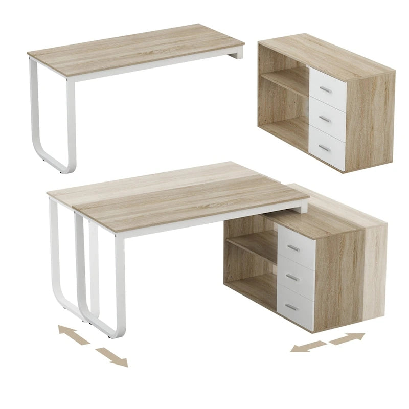 55" L-Shaped Home Office Desk with Drawer & Open Storage Shelf - Corner-Fit Design