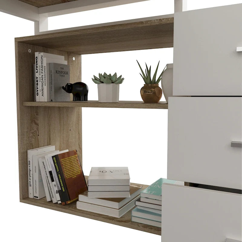 55" L-Shaped Home Office Desk with Drawer & Open Storage Shelf - Corner-Fit Design