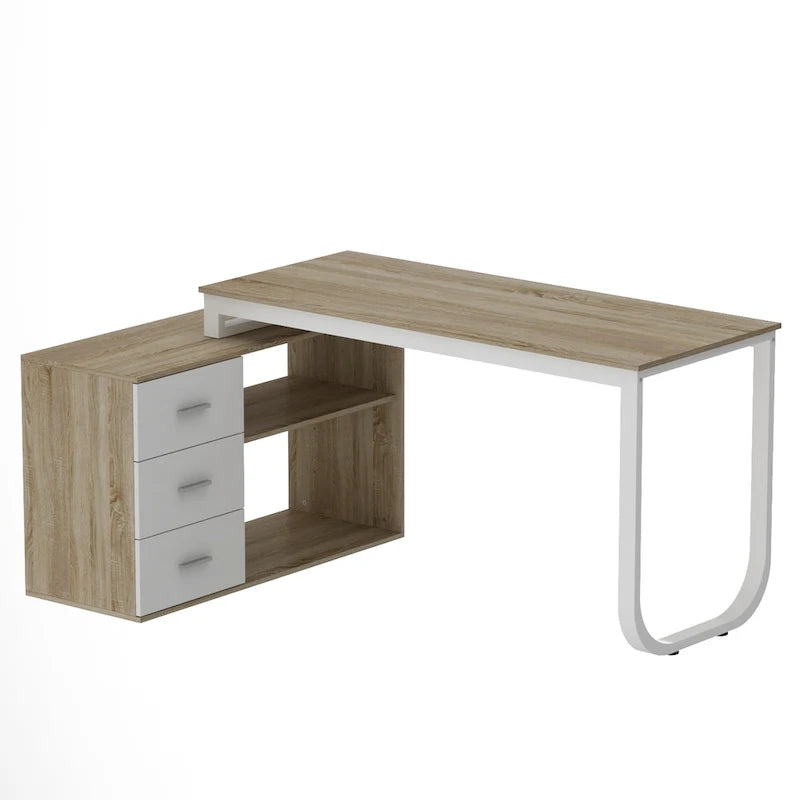 55" L-Shaped Home Office Desk with Drawer & Open Storage Shelf - Corner-Fit Design