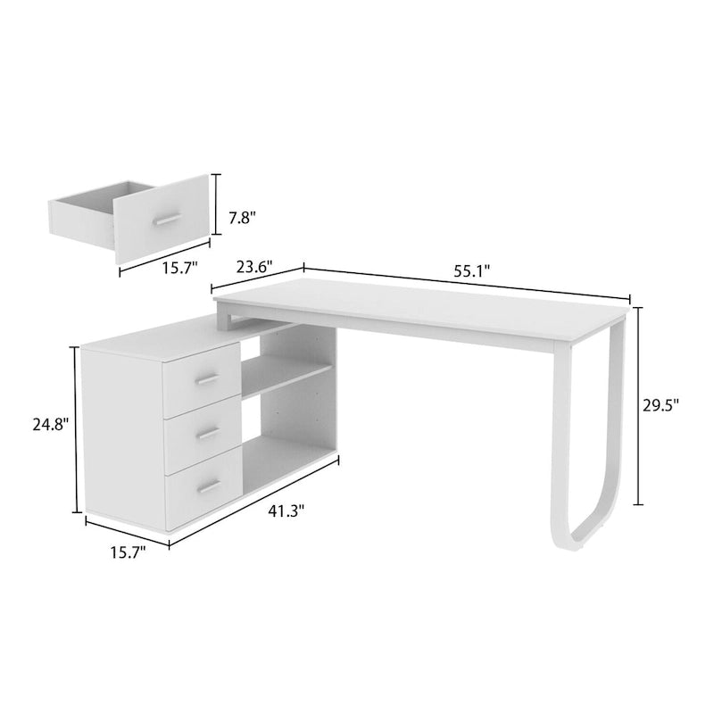 55" L-Shaped Home Office Desk with Drawer & Open Storage Shelf - Corner-Fit Design