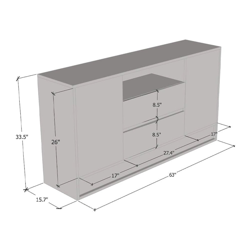 63" Modern LED Sideboard Buffet Cabinet – High Gloss & Oak Finish
