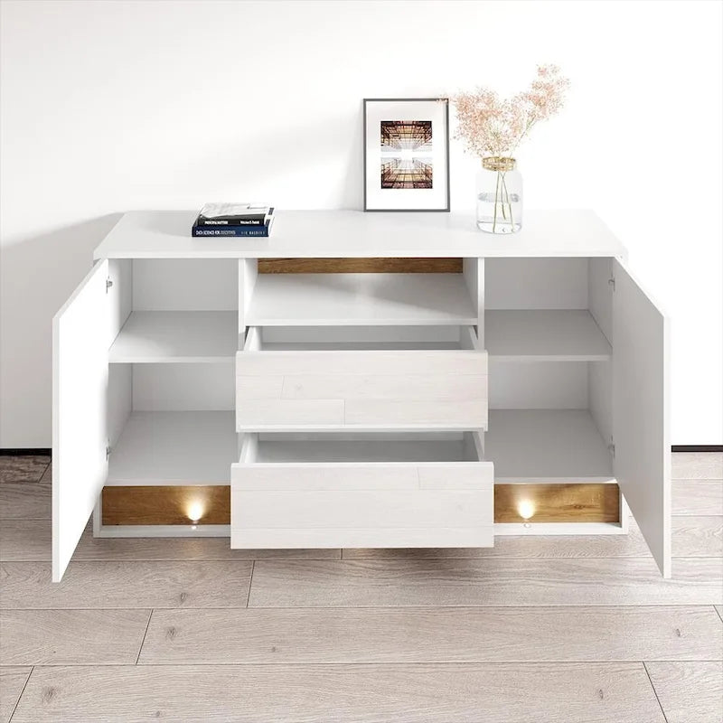 63" Modern LED Sideboard Buffet Cabinet – High Gloss & Oak Finish