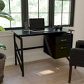 Tempered Glass Top Computer Desk with 2-Drawer File Pedestal & Metal Frame