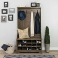 Entryway Hall Tree with 15 Shoe Cubbies, 4 Coat Hooks & Storage Bench – Grey