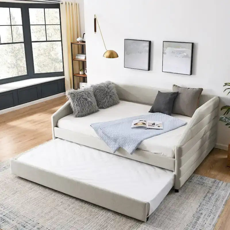 Tufted Upholstered Daybed with 2 Storage Drawers - Linen Sofa Bed