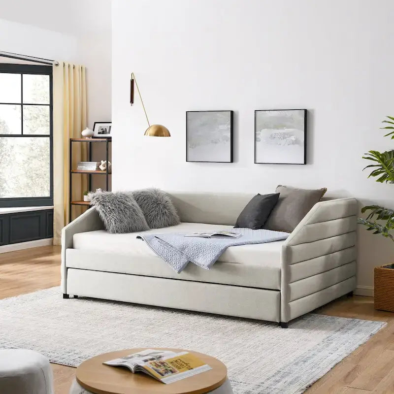 Tufted Upholstered Daybed with 2 Storage Drawers - Linen Sofa Bed