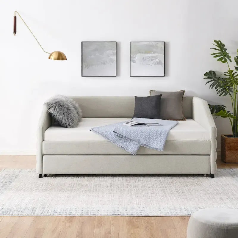 Tufted Upholstered Daybed with 2 Storage Drawers - Linen Sofa Bed