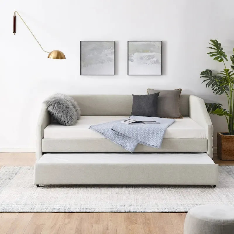 Tufted Upholstered Daybed with 2 Storage Drawers - Linen Sofa Bed
