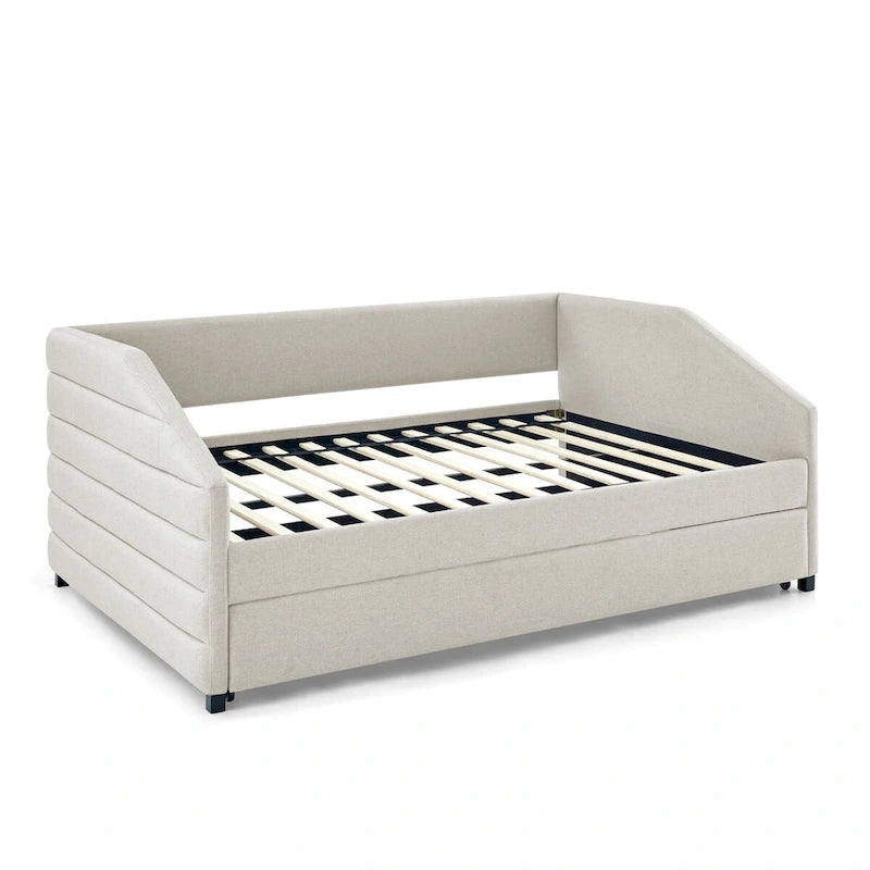 Tufted Upholstered Daybed with 2 Storage Drawers - Linen Sofa Bed