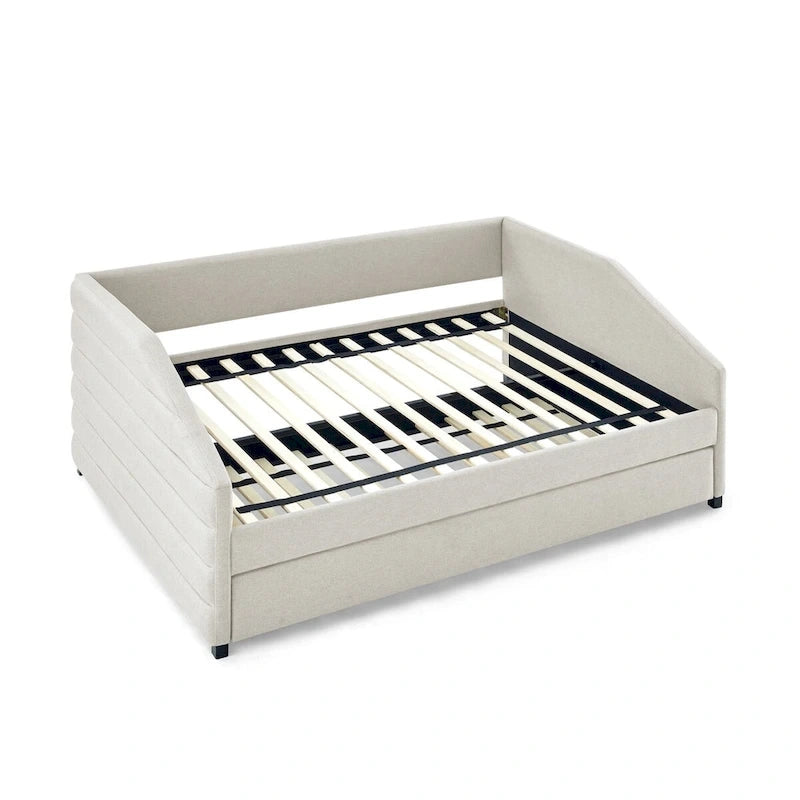 Tufted Upholstered Daybed with 2 Storage Drawers - Linen Sofa Bed