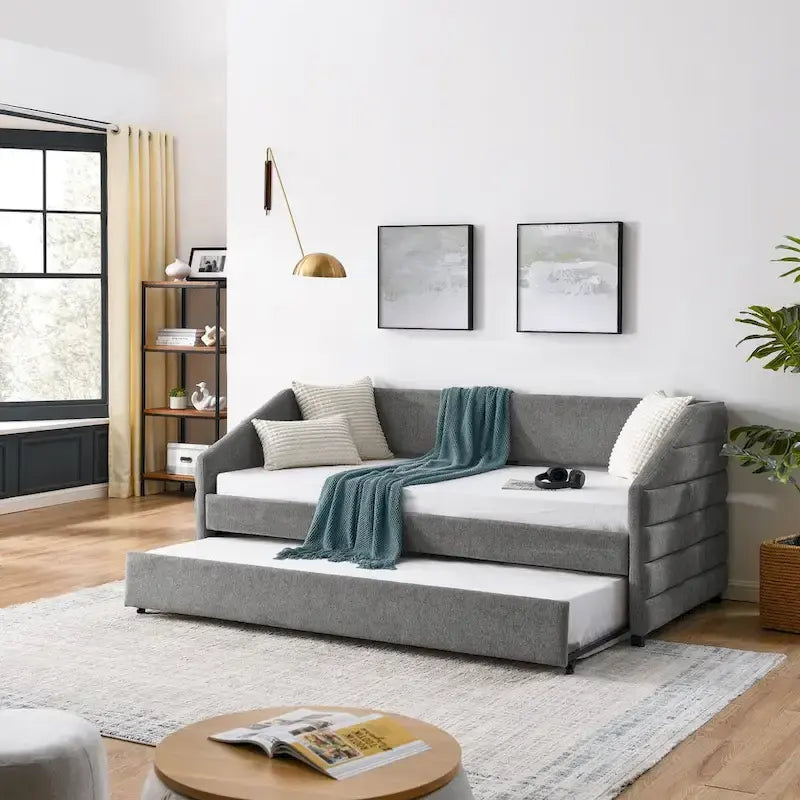 Tufted Upholstered Daybed with 2 Storage Drawers - Linen Sofa Bed