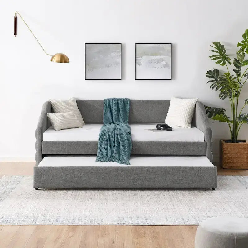 Tufted Upholstered Daybed with 2 Storage Drawers - Linen Sofa Bed