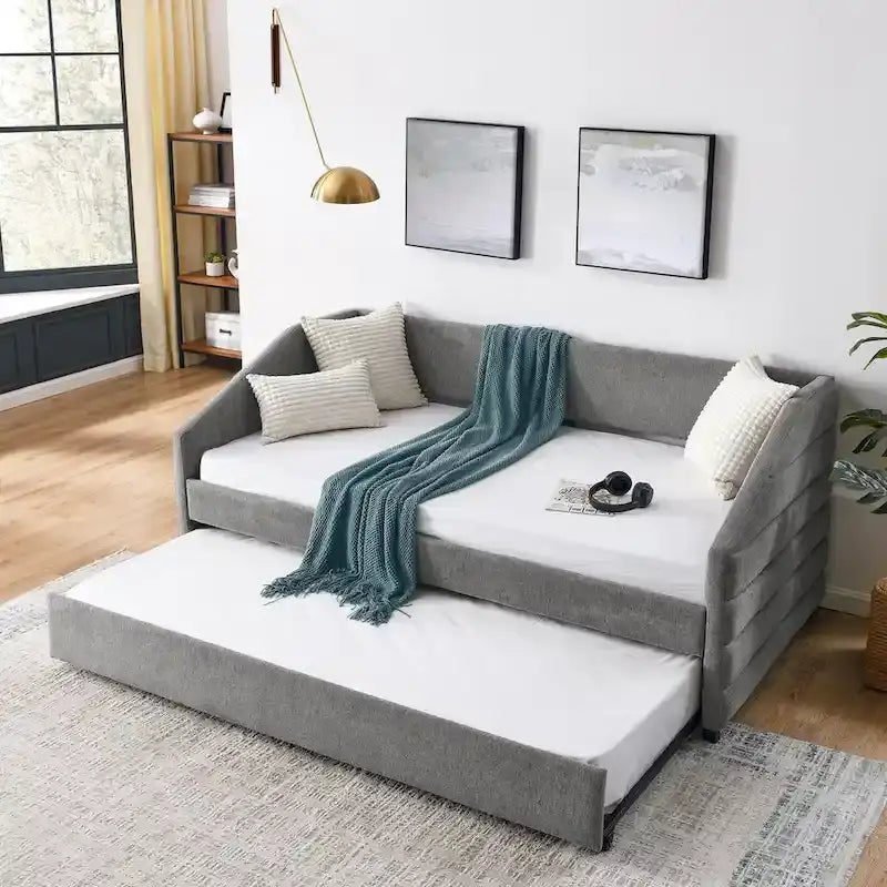 Tufted Upholstered Daybed with 2 Storage Drawers - Linen Sofa Bed