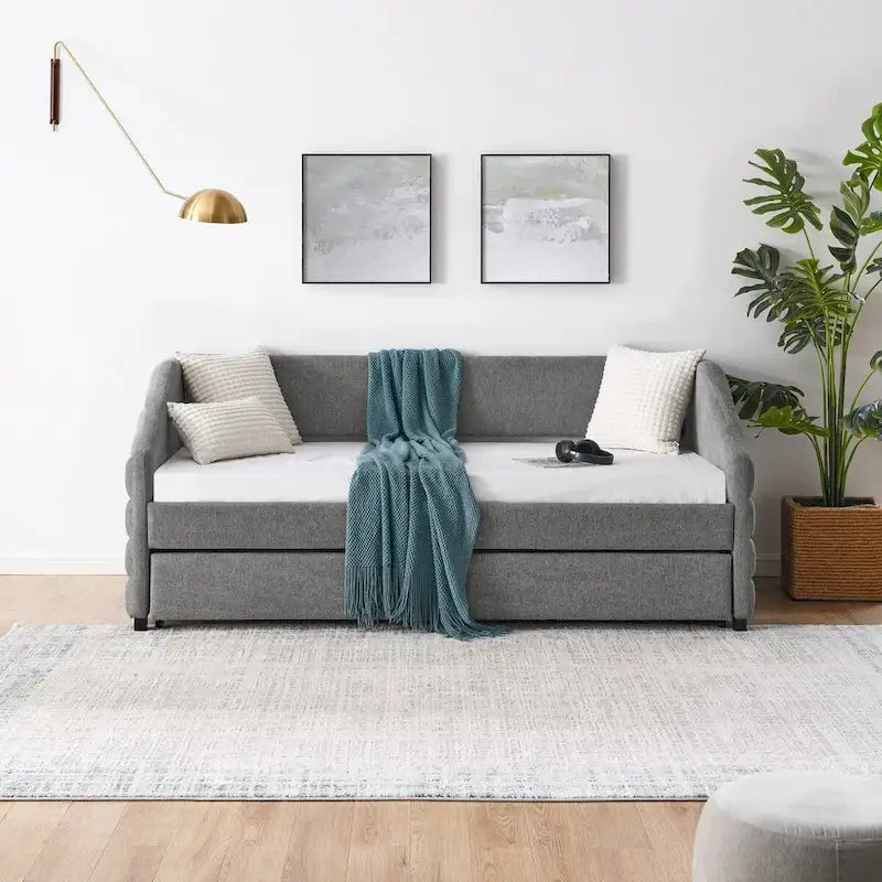 Tufted Upholstered Daybed with 2 Storage Drawers - Linen Sofa Bed