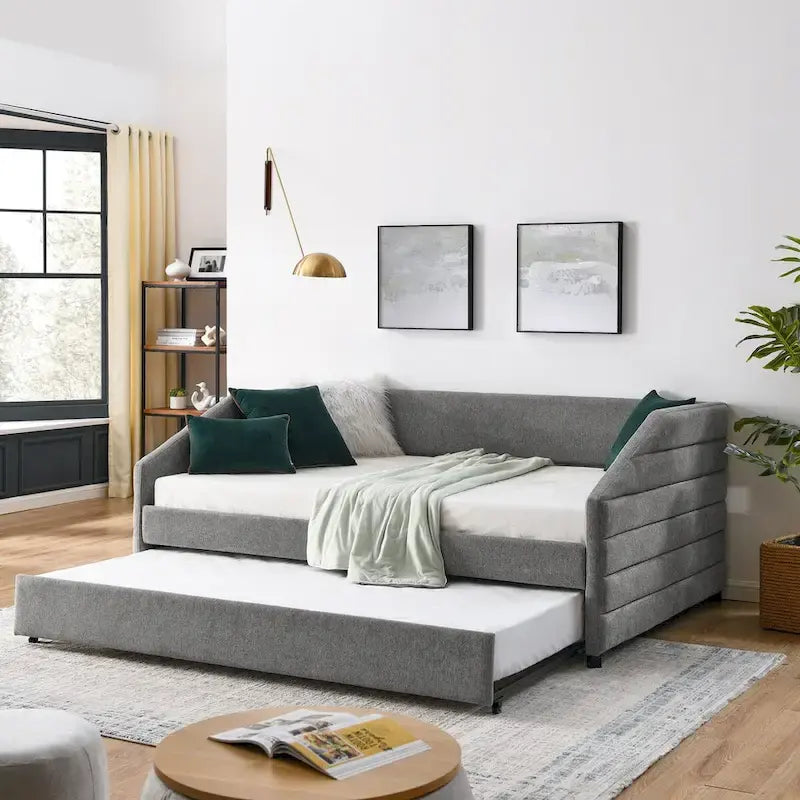 Tufted Upholstered Daybed with 2 Storage Drawers - Linen Sofa Bed