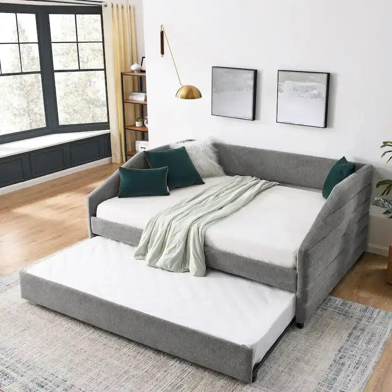 Tufted Upholstered Daybed with 2 Storage Drawers - Linen Sofa Bed