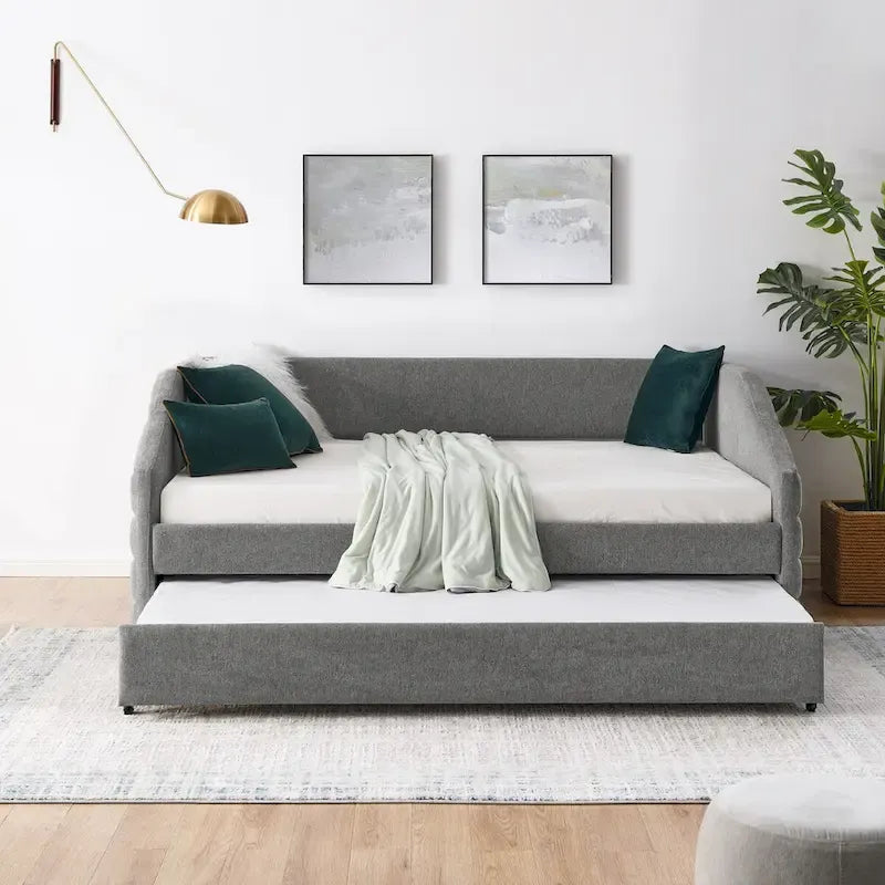 Tufted Upholstered Daybed with 2 Storage Drawers - Linen Sofa Bed