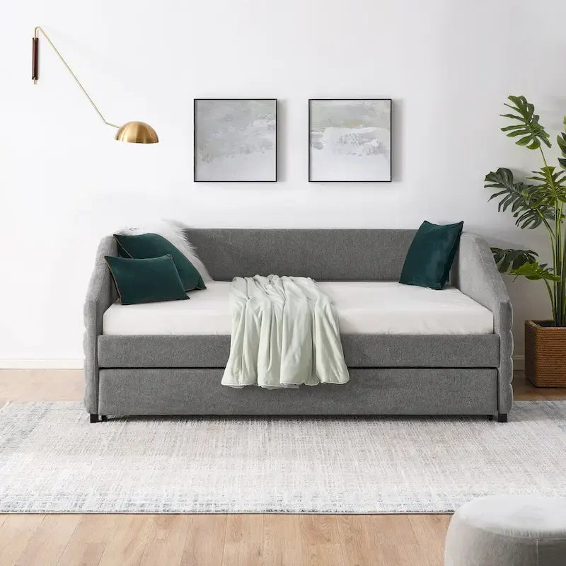 Tufted Upholstered Daybed with 2 Storage Drawers - Linen Sofa Bed