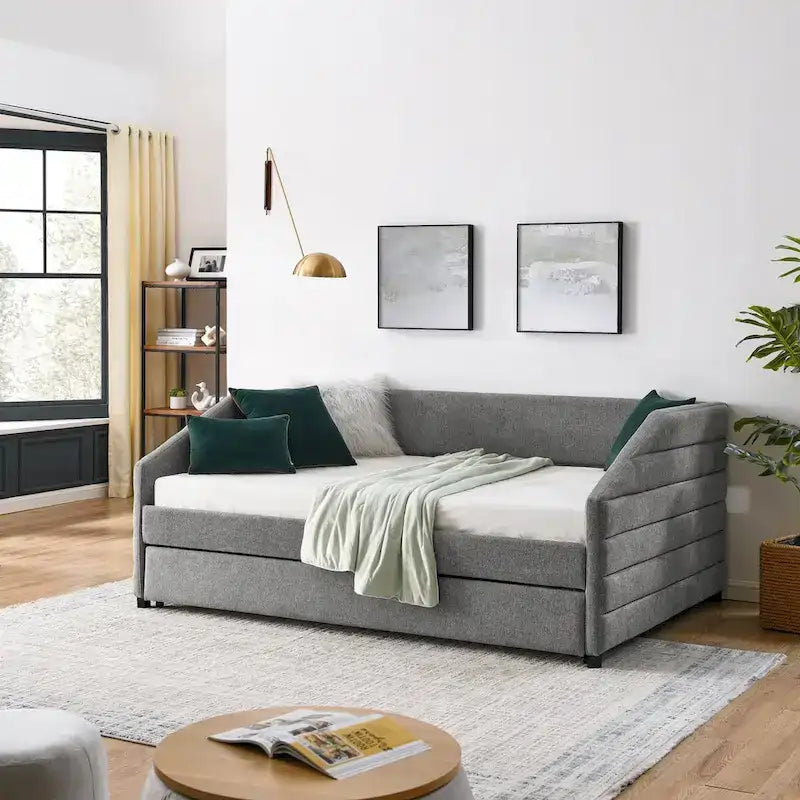 Tufted Upholstered Daybed with 2 Storage Drawers - Linen Sofa Bed