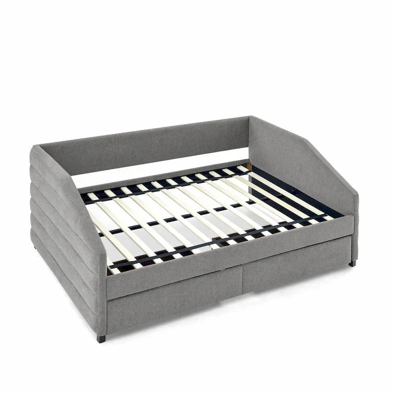 Tufted Upholstered Daybed with 2 Storage Drawers - Linen Sofa Bed