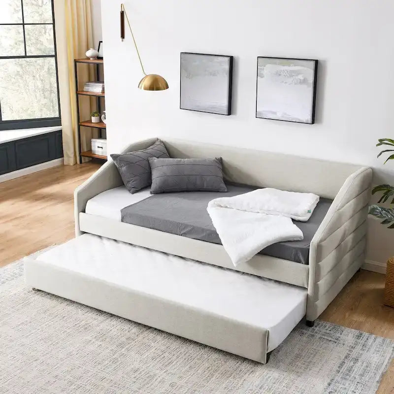 Tufted Upholstered Daybed with 2 Storage Drawers - Linen Sofa Bed