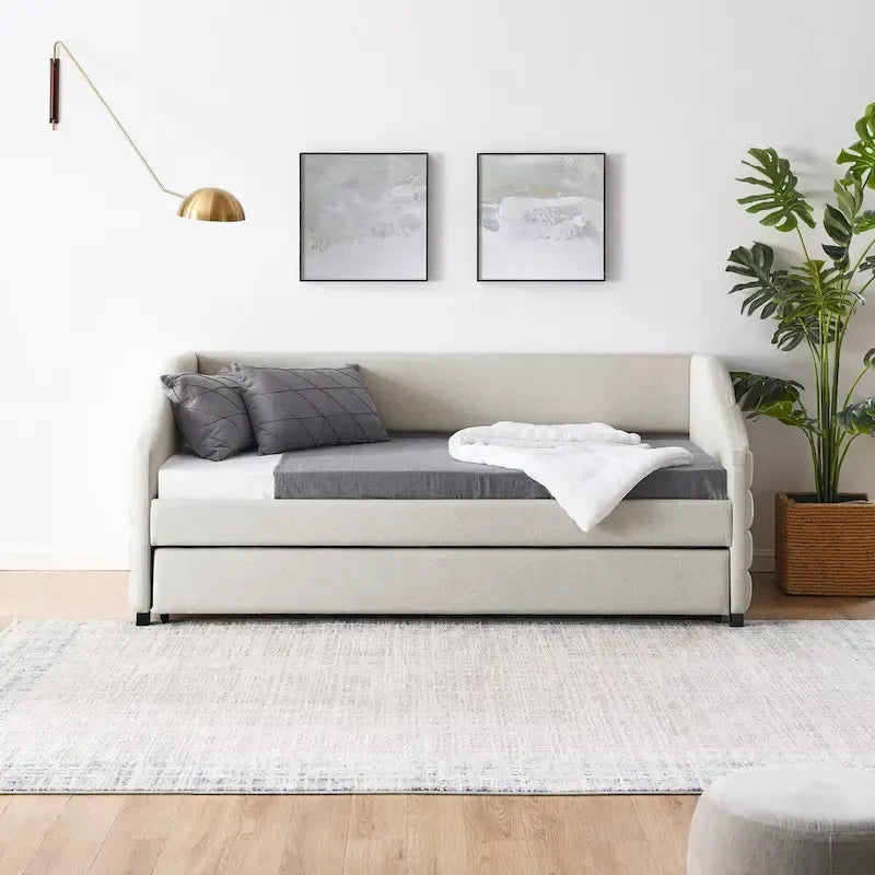 Tufted Upholstered Daybed with 2 Storage Drawers - Linen Sofa Bed