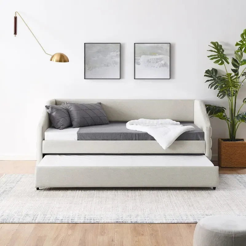 Tufted Upholstered Daybed with 2 Storage Drawers - Linen Sofa Bed