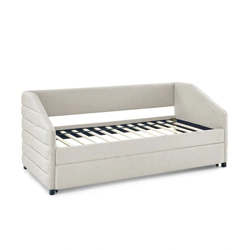 Tufted Upholstered Daybed with 2 Storage Drawers - Linen Sofa Bed