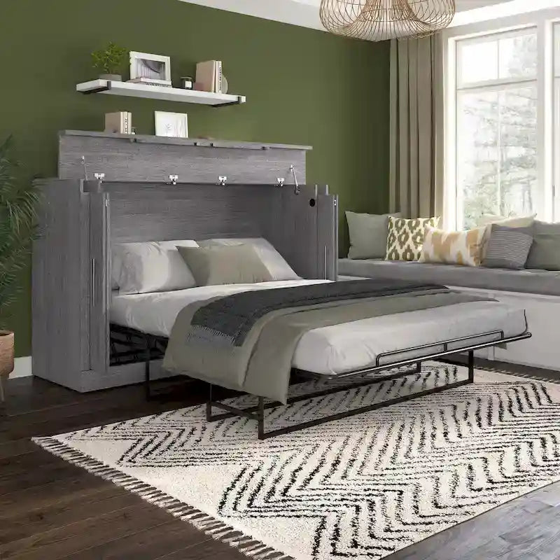 Nebula 75W Queen Cabinet Bed with Mattress for Guest Room by Bestar